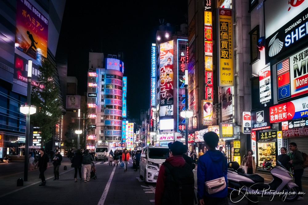 Japan Tokyo at night Colorful illuminated signs on a street in Shinjuku
